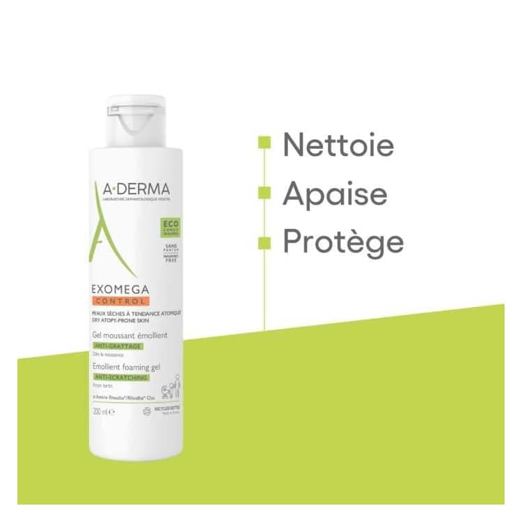 A-Derma Exomega control gel moussant emollient visage corps 200 ml