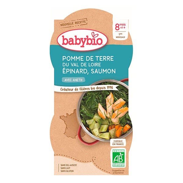 Babybio Bol Pomme de Terre Épinard Saumon à l'Aneth Bio 2x200g 2 x 200 g – toilette bébé