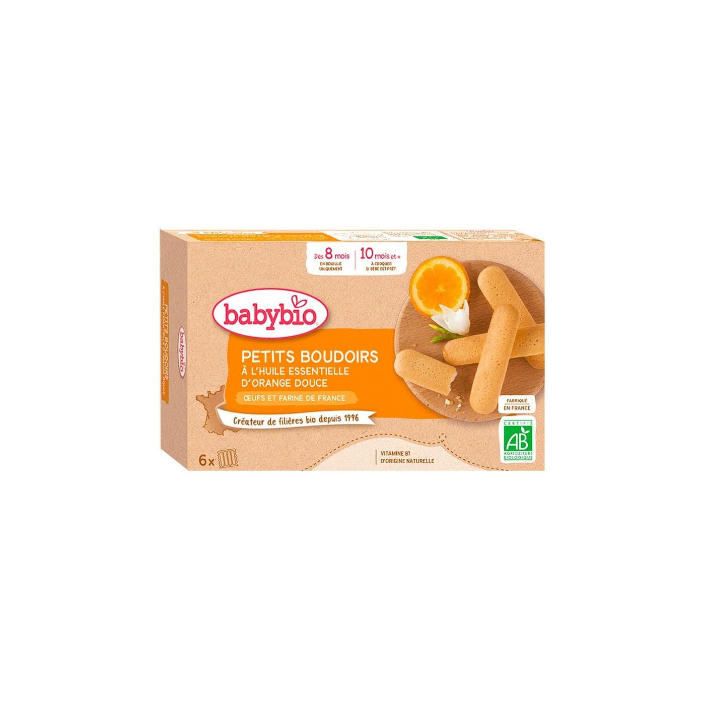 Babybio Petits Boudoirs Bio à l'Huile Essentielle d'Orange Douce 24 boudoirs – toilette bébé
