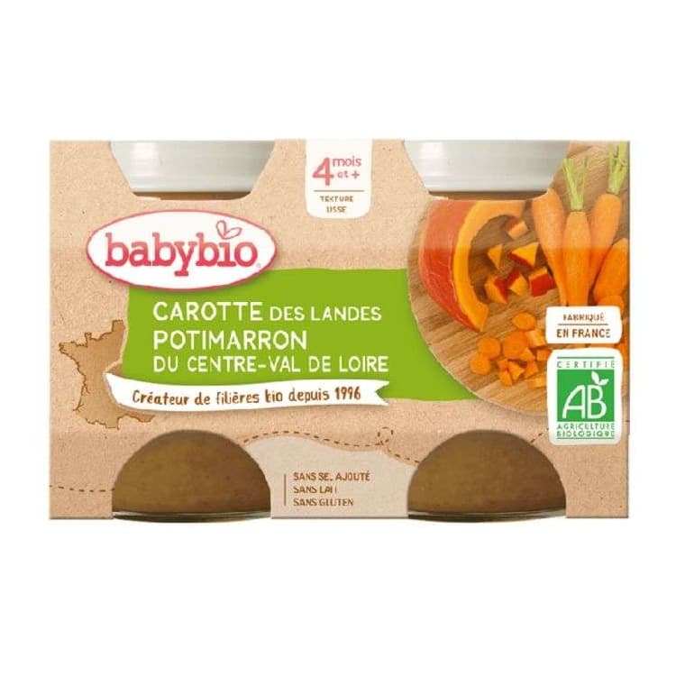 Babybio Purée de Carotte des Landes et Potimarron Bio 4 Mois+