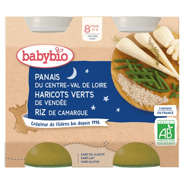 Babybio Purée de Panais, Haricots Verts et Riz Bio 8 mois+