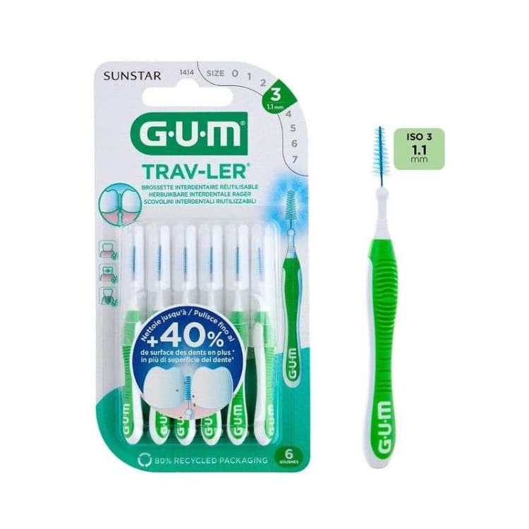 GUM Travler 6 brossettes interdentaires reutilisable 1.1 mm ref 1414