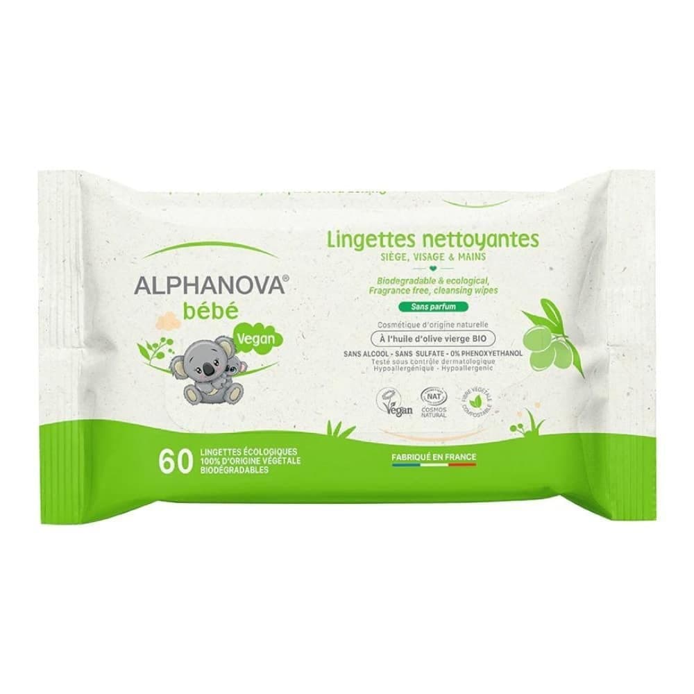 Alphanova Bébé Lingettes Nettoyantes Écologiques 60 unités – lingettes bébé