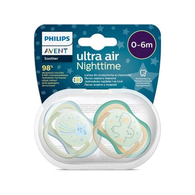 Avent Sucette ultra air nuit 0-6 mois pack de 2 orthodontic