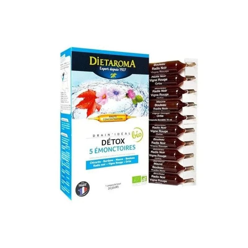 Diétaroma Drain Idéal Détox Bio 5 Émonctoires 20 ampoules