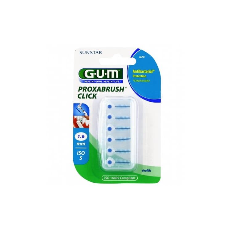 GUM Brosse fines par a la chlorhexidine 1.6mm ref 624 6 unités